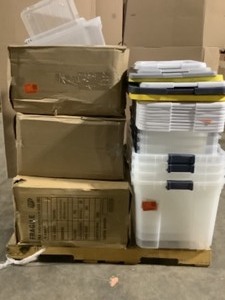 lot 59 image: Pallet of Sterlite, Iris & More of Storage Totes & Bins. Various Sizes & Conditions. See Pictures