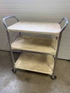 lot 65 image: 3 Tiered Metal Rolling Cart 33 Tall