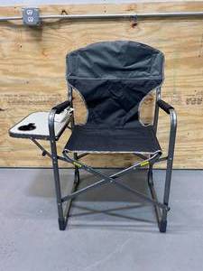 lot 106 image: HGT INTERNATIONAL Steel Director Chair with Side Table