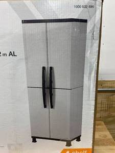 lot 109 image: HDX Plastic Freestanding Garage Cabinet in Gray (27 in. W x 68 in. H x 15 in. D)