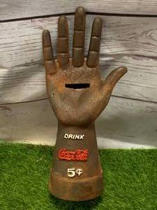 Cast Iron Drink Coca Cola Hand Bank 8 �� Tall