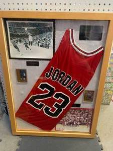 Framed Michael Jordan Jersey & Cards 24� X 33�