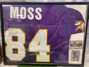 Autographed Randy Moss Framed Jersey & Cards 18� X 24�