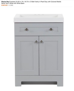 lot 10 image: Glacier Bay Everdean 24.50 in. W x 18.75 in. D Bath Vanity in Pearl Gray with Cultured Marble Vanity Top in White with White Basin. See Pictures