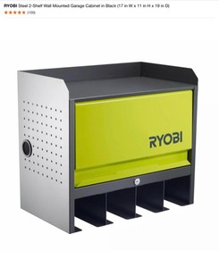 lot 13 image: RYOBI Steel 2-Shelf Wall Mounted Garage Cabinet in Black (17 in W x 11 in H x 19 in D). See Pictures