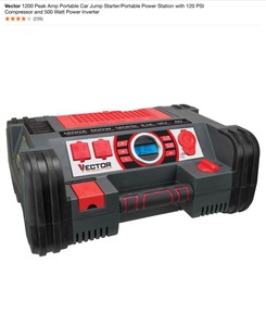 lot 15 image: Vector 1200 Peak Amp Portable Car Jump StarterPortable Power Station with 120 PSI Compressor and 500 Watt Power Inverter. See Pictures