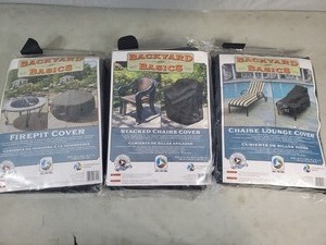 lot 24 image: New Firepit Cover, Stacked Chair Cover, Chaise Lounge Cover