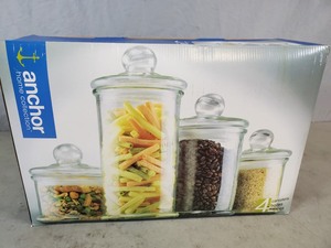 lot 92 image: New Anchor 4 Pc Glass Canister Set