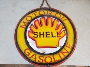 lot 150 image: New Recycled Metal 3-D Shell Gas Sign