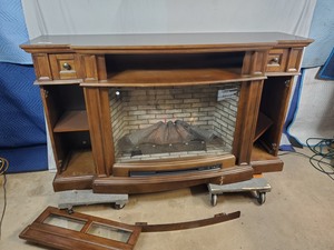 lot 17 image: Space Heater Fireplace - Works, Cabinet Needs Work