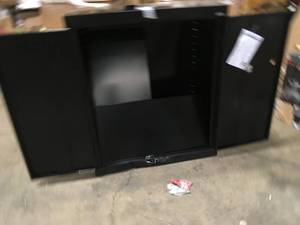 lot 17 image: Classic Series 42 in. H x 36 in. W x 18 in. D Steel Counter Height Storage Cabinet with Adjustable Shelves in Black by Sandusky Damaged  Customer Returns See Pictures