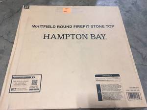 lot 19 image: Whitfield 48 in. Round Galvanized Steel Wood Burning Fire Pit Table in Dark Brown with Stone Look Tile Top by Hampton Bay Customer Returns See Pictures