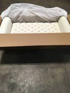 lot 28 image: Keiko Tufted Ivory New Velvet Armed Storage Bench by Noble House Customer Returns See Pictures