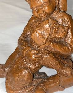 lot 90 image: Red Mill Mfg. Pecan Wood Small Boy with Cowboy Hat and Boots & Dog