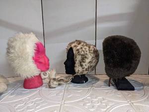 lot 64 image: 3 Fun Faux Fur Bonnet Hats wTies