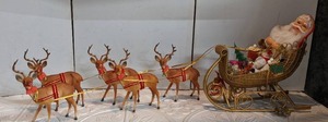 lot 75 image: Mid Century Rubber Face Santa wSleigh & Reindeer