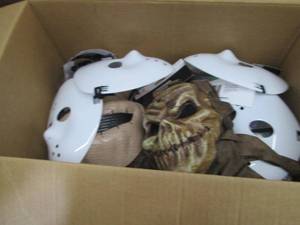 Box of Halloween Masks & Yard Signs...