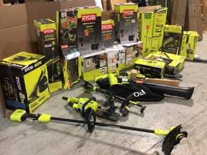 Pallet with assorted Ryobi Outdoor tools customer returns various models and conditions see pictures