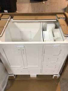 Virtu Caroline Madison 36 in. W Bath Vanity Cabinet Only in White not used see pictures