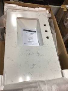 Home Decorators Bankside 37 in. W x 22 in. D Bath Vanity in White with Engineered Marble Vanity Top in Carrara White with White Basin Damaged door see pictures