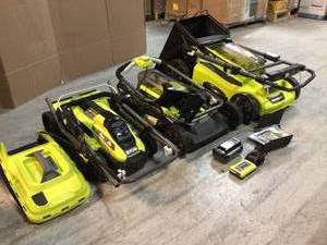 Lot of assorted Ryobi Lawmowers used customer returns some missing parts see pictures