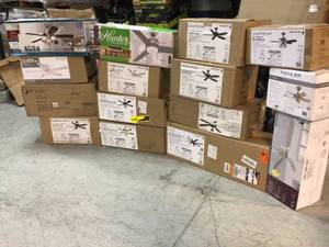 Pallet with assorted ceiling fans various models, sizes and conditions see pictures open boxes