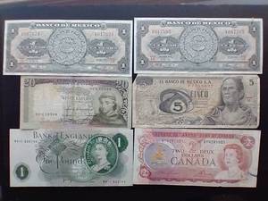 6 Vintage Foreign Currency Notes