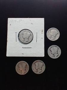 5 Pre-1940 Mercury Dimes