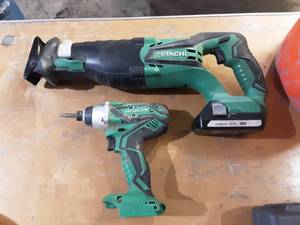 lot 10 image: 18 Volt Lithium Ion Hitachi Sawzall & Impact Driver With Battery (No Charger)