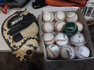 lot 25 image: Catchers Glove & Assorted Base Ball (Some New)