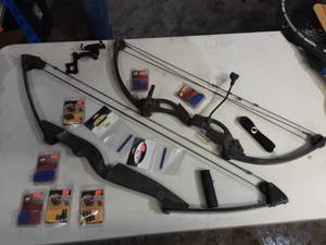 lot 32 image: 2-Youth Bows (Bear & High Five) With Some New Assorted Archery Accessories