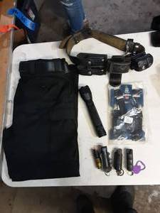 lot 37 image: Size 38-5.11Tactical Pants & 34 Tactical Leather Belt, Suspenders, Flashlight & Pepper Spray