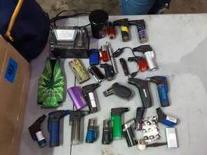 lot 43 image: Lot Of Paraphenalia, E-Cigs, Torches, Lighters, Cig Power Roller