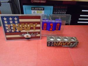Navy flag & candles. As shown.