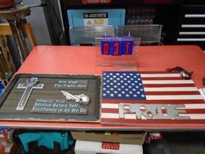 US Air Force plaque & pride flag. As shown.