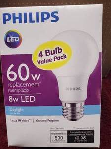 A Lot of 7 Phillips 60 Watt LED 4 Pack light Bulbs