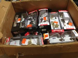 Gaylord with assorted Door knobs and hardware various models and conditions see pictures