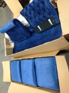 Noble House Sommerville Navy Blue Velvet 3-Seater Chesterfield Sofa with Flared Arms customer Returns see pictures
