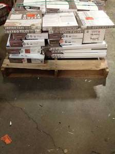 Pallet with 40 Cases of Traffic Master Red Oak Parquet 12 in. x 12 in. Peel and Stick Vinyl Tile Flooring (30 sq. ft.  case) see pictures
