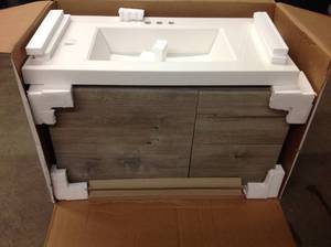 Domani Larissa 37 in. W x 19 in. D Wall Hung Bath Vanity in White Washed Oak with Cultured Marble Vanity Top in White with Sink see pictures