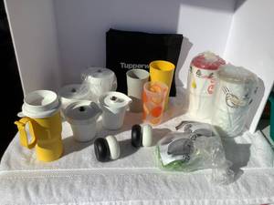 lot 7 image: Lot of Tupperware - Cups, Creamers, Sugar Bowls, Salt and Pepper Shakers and More