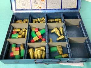 lot 9 image: Lot of Brass Fittings in Blue Metal Case