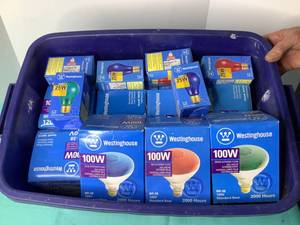 lot 22 image: Bin of Colored Bulbs - Blue Bin #3