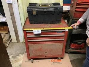 lot 46 image: Red Tool Cabinet 27 Inches Wide - Includes 1 Black Tool Box