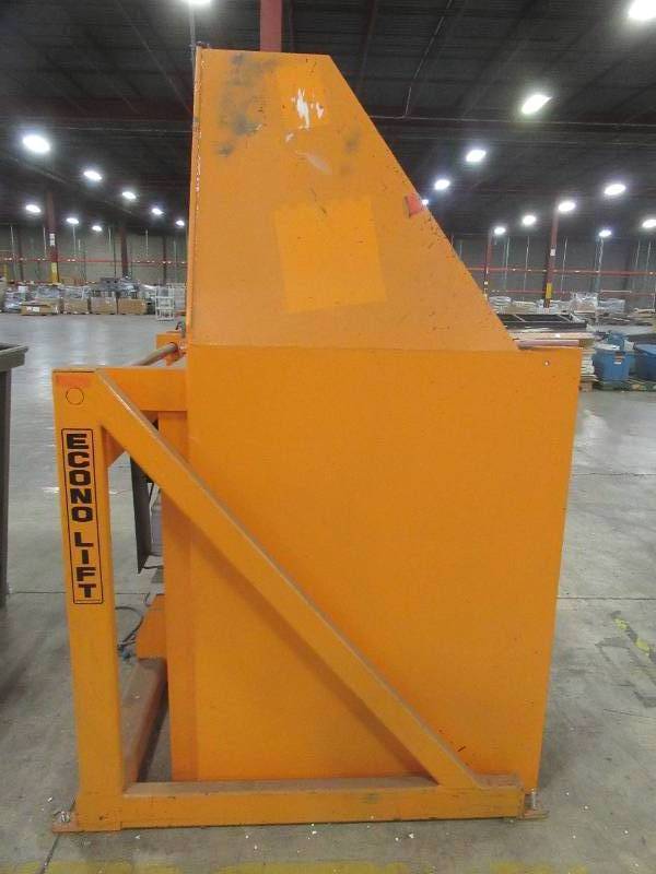 lot 3 image: Econo Lift Stationary Hydraulic Dumper, SD36-20, 2000 lb Load Capacity. 110V. With Sorting Table. - Used in Warehouse - $1500.00 Low Reserve