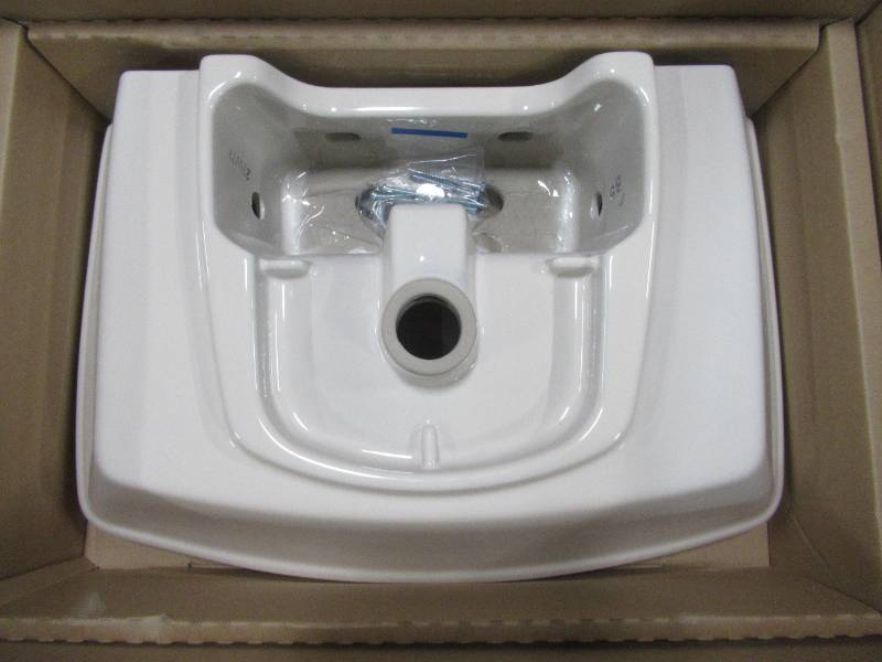 lot 306 image: Glacier Bay Designer Series 24 in. Pedestal Sink Basin, Predrilled for 4 in. Faucet (not included). - Basin Only In Bone.