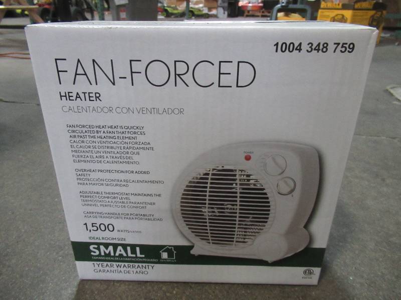 lot 803 image: FAN-FORCED 1500-Watt Electric Portable Heater, 1004348759. Heats 200 Sq Ft..