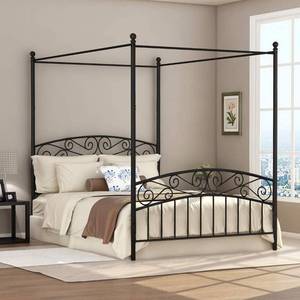 lot 339 image: Deluxe Design Queen Size Metal Canopy Bed Frame Model 715G-BK