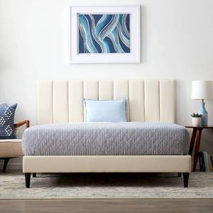 lot 340 image: Lucid King Upholstered Platform Bed with Channel Tufted Headboard (damage to box, Item Does not appear to be damaged)