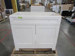 lot 371 image: Glacier Bay Everdean 36.50 in. W x 19 in. D x 34 in. H Bath Vanity Model EV30P2-WH (No Top)
